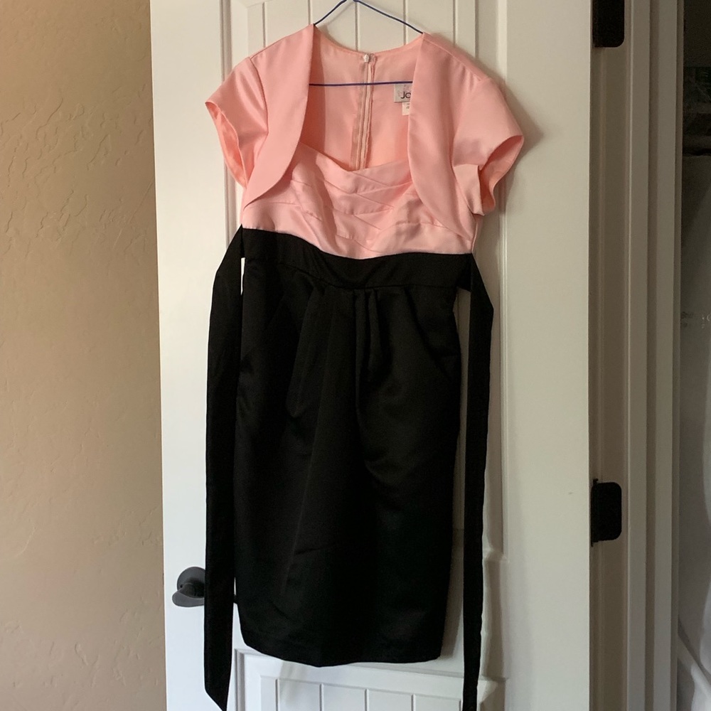 Modest Pink & Black Knee Length Dress with Pockets